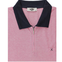 Medium Pink Plus Size Polo Collar Regular Fit Zip-Up T-Shirt