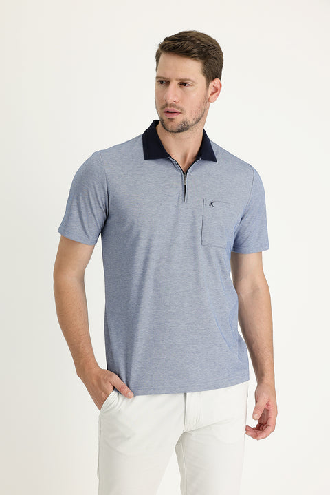 Orta Lacivert Cepli Polo Yaka Regular Fit Fermuarlı Nakışlı Tişört