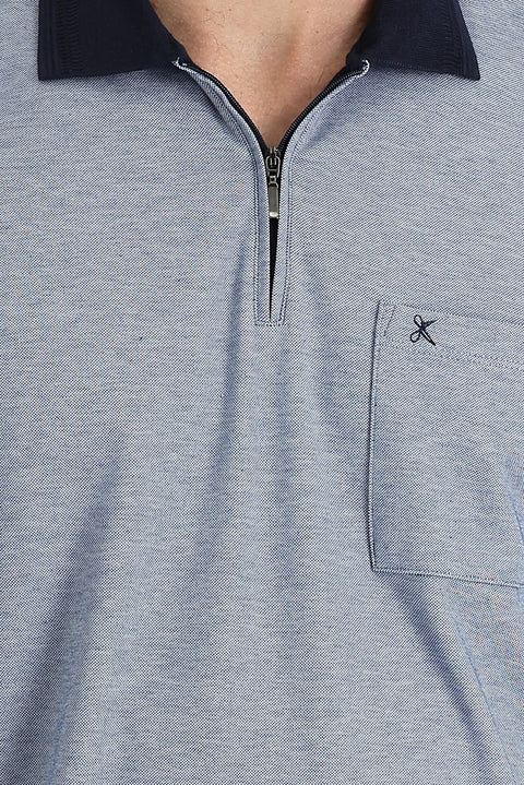 Orta Lacivert Cepli Polo Yaka Regular Fit Fermuarlı Nakışlı Tişört