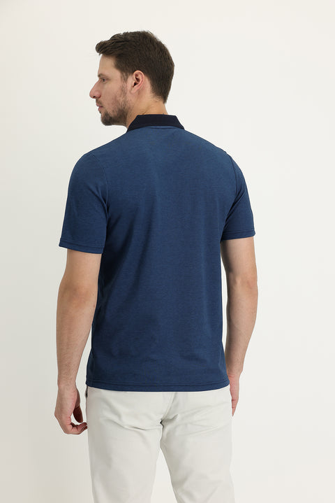 Koyu Lacivert Cepli Polo Yaka Regular Fit Fermuarlı Nakışlı Tişört