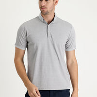 Gümüş Polo Yaka Regular Fit Nakışlı Tişört
