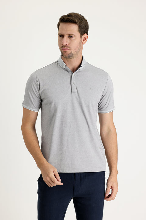 Gümüş Polo Yaka Regular Fit Nakışlı Tişört