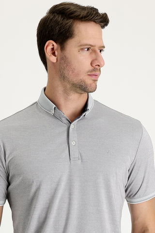  Gümüş Polo Yaka Regular Fit Nakışlı Tişört
