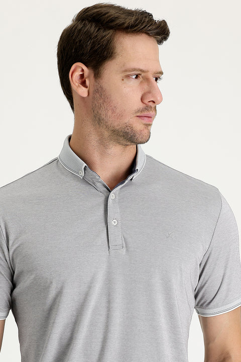 Gümüş Polo Yaka Regular Fit Nakışlı Tişört