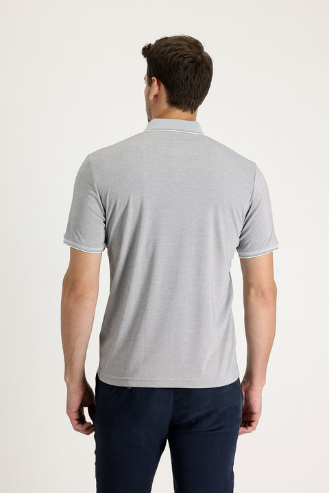 Gümüş Polo Yaka Regular Fit Nakışlı Tişört