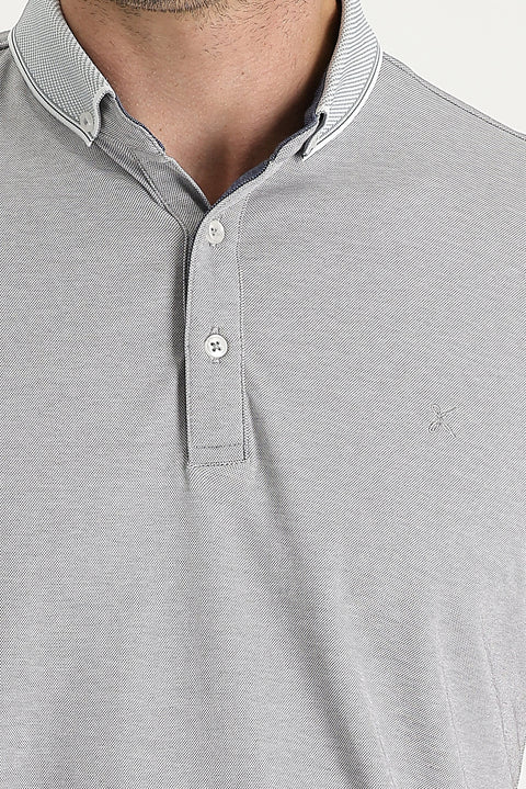 Gümüş Polo Yaka Regular Fit Nakışlı Tişört