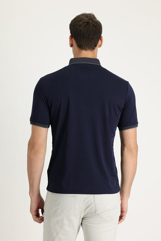 Koyu Lacivert Polo Yaka Regular Fit Nakışlı Tişört