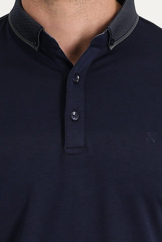  Koyu Lacivert Polo Yaka Regular Fit Nakışlı Tişört