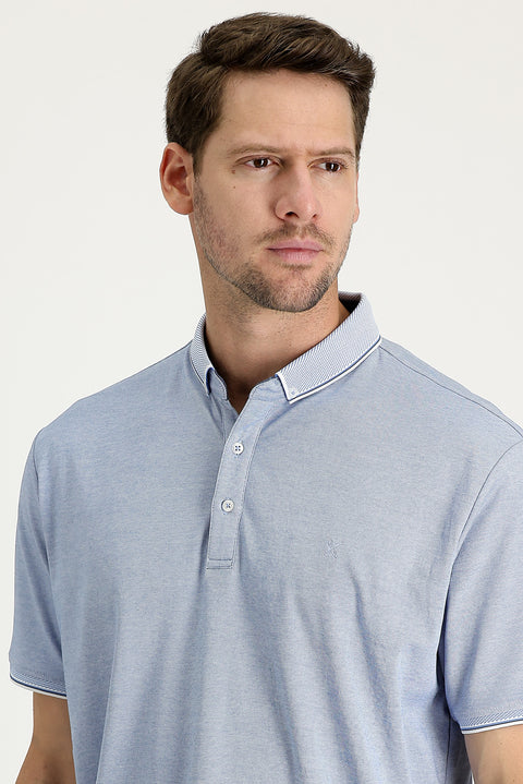 Açık Mavi Polo Yaka Regular Fit Nakışlı Tişört