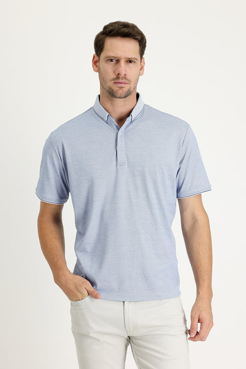 Açık Mavi Polo Yaka Regular Fit Nakışlı Tişört