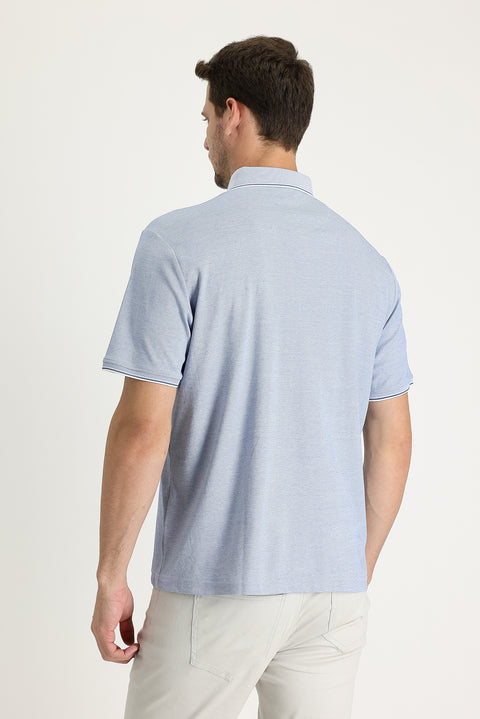 Açık Mavi Polo Yaka Regular Fit Nakışlı Tişört