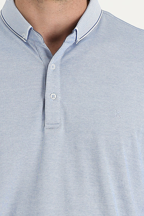 Açık Mavi Polo Yaka Regular Fit Nakışlı Tişört
