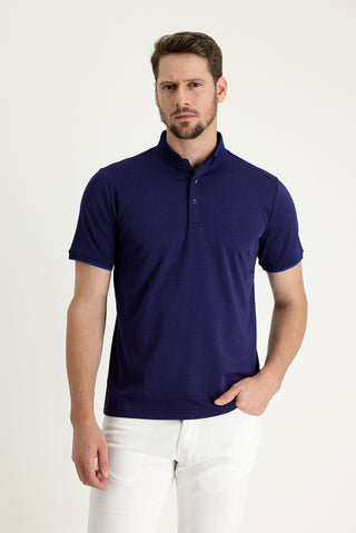  Saks Mavi Polo Yaka Regular Fit Nakışlı Tişört