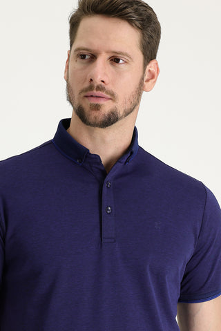  Saks Mavi Polo Yaka Regular Fit Nakışlı Tişört