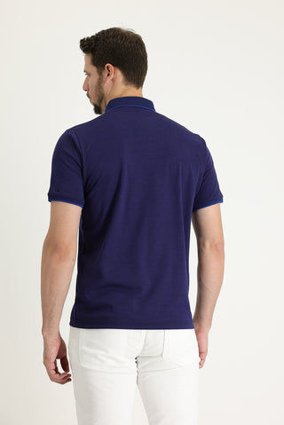  Saks Mavi Polo Yaka Regular Fit Nakışlı Tişört