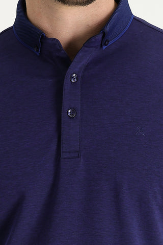  Saks Mavi Polo Yaka Regular Fit Nakışlı Tişört