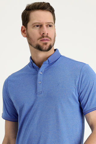  Mavi Polo Yaka Regular Fit Nakışlı Tişört