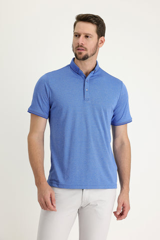  Mavi Polo Yaka Regular Fit Nakışlı Tişört