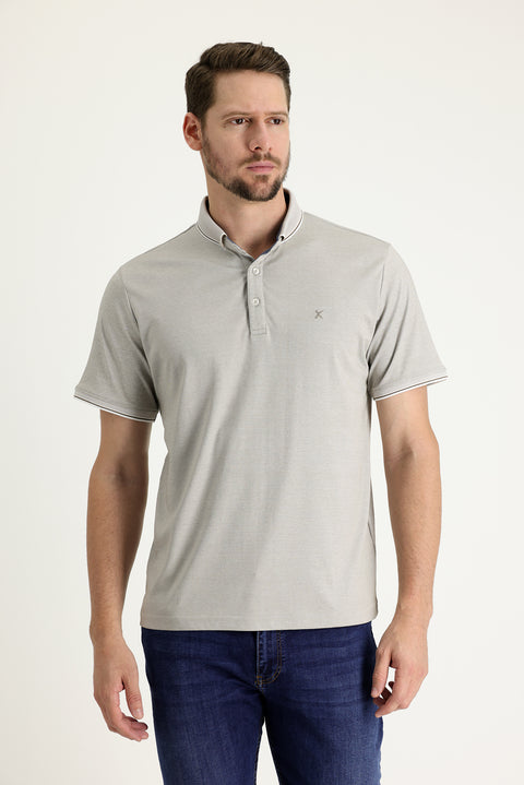 Orta Bej Polo Yaka Regular Fit Nakışlı Tişört