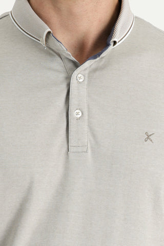  Orta Bej Polo Yaka Regular Fit Nakışlı Tişört