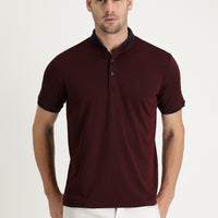 Koyu Bordo Polo Yaka Regular Fit Nakışlı Tişört