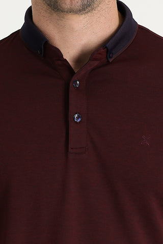  Koyu Bordo Polo Yaka Regular Fit Nakışlı Tişört