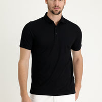 Siyah Polo Yaka Regular Fit Nakışlı Tişört