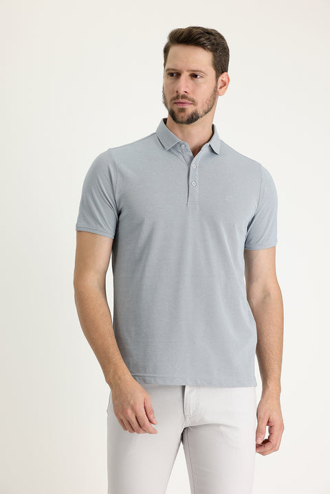 Gümüş Polo Yaka Regular Fit Nakışlı Tişört