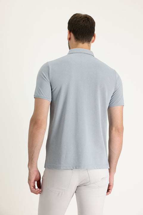 Gümüş Polo Yaka Regular Fit Nakışlı Tişört