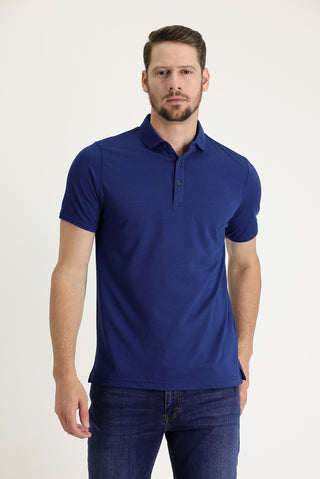  Saks Mavi Polo Yaka Regular Fit Nakışlı Tişört