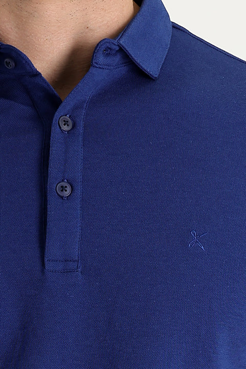 Saks Mavi Polo Yaka Regular Fit Nakışlı Tişört