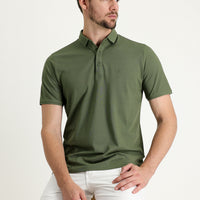 Orta Haki Polo Yaka Regular Fit Nakışlı Tişört