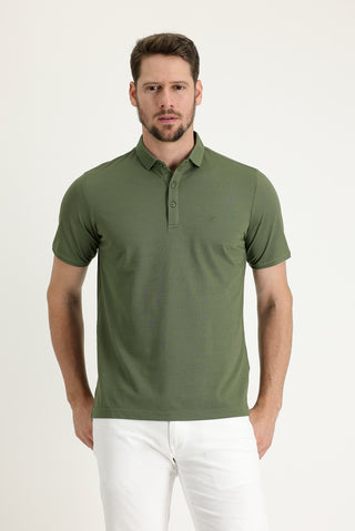  Orta Haki Polo Yaka Regular Fit Nakışlı Tişört