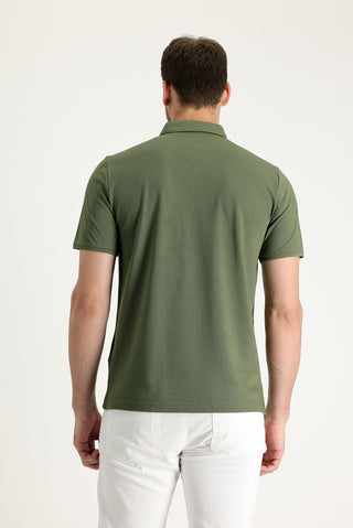  Orta Haki Polo Yaka Regular Fit Nakışlı Tişört