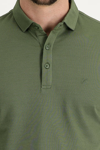  Orta Haki Polo Yaka Regular Fit Nakışlı Tişört