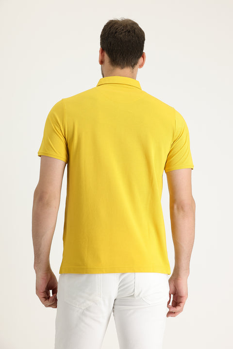 Lemon Yellow Polo Collar Regular Fit Embroidered T-shirt