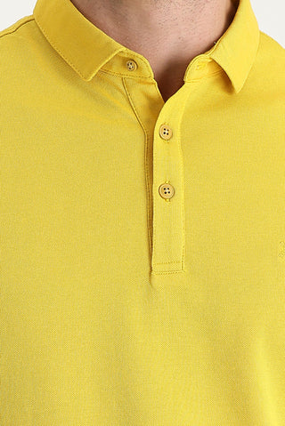  Limon Sarı Polo Yaka Regular Fit Nakışlı Tişört