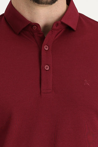  Şarap Bordo Polo Yaka Regular Fit Nakışlı Tişört