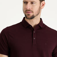 Koyu Bordo Polo Yaka Regular Fit Nakışlı Tişört