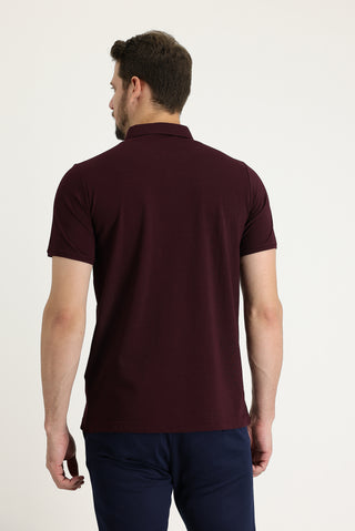  Koyu Bordo Polo Yaka Regular Fit Nakışlı Tişört