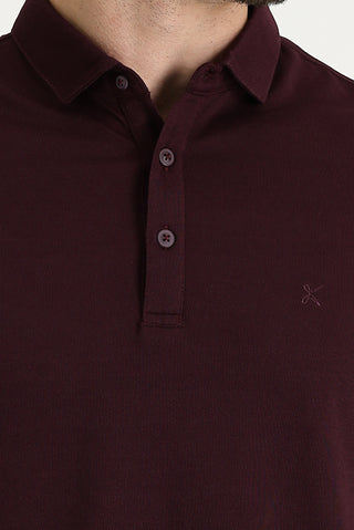  Koyu Bordo Polo Yaka Regular Fit Nakışlı Tişört