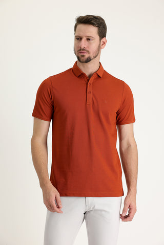  Kiremit Polo Yaka Regular Fit Nakışlı Tişört