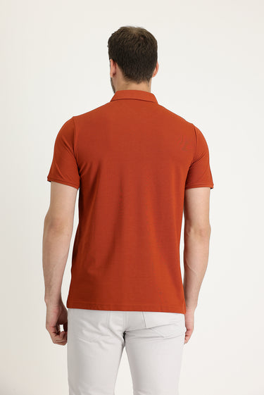  Kiremit Polo Yaka Regular Fit Nakışlı Tişört