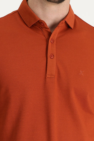  Kiremit Polo Yaka Regular Fit Nakışlı Tişört