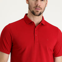 Koyu Kırmızı Polo Yaka Regular Fit Nakışlı Tişört