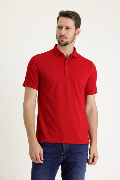Koyu Kırmızı Polo Yaka Regular Fit Nakışlı Tişört