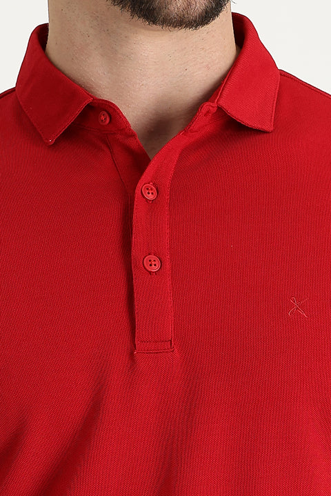Koyu Kırmızı Polo Yaka Regular Fit Nakışlı Tişört