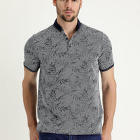 Koyu Lacivert Polo Yaka Regular Fit Desenli Tişört