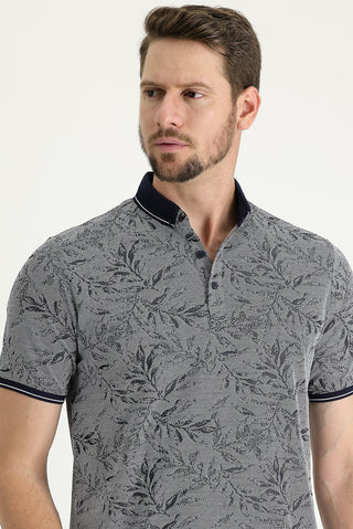  Koyu Lacivert Polo Yaka Regular Fit Desenli Tişört