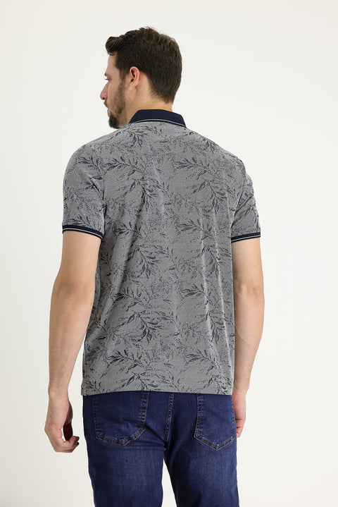 Koyu Lacivert Polo Yaka Regular Fit Desenli Tişört